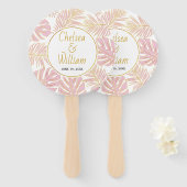トロピッ葉ク金ゴールドの結婚丸いハンドファン ハンドファン (正面&裏面)