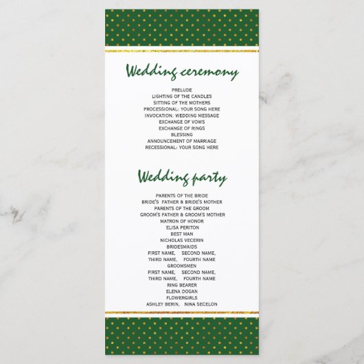 トロピッ葉ク金ゴールドの緑と結婚式プログラム プログラム (裏面)