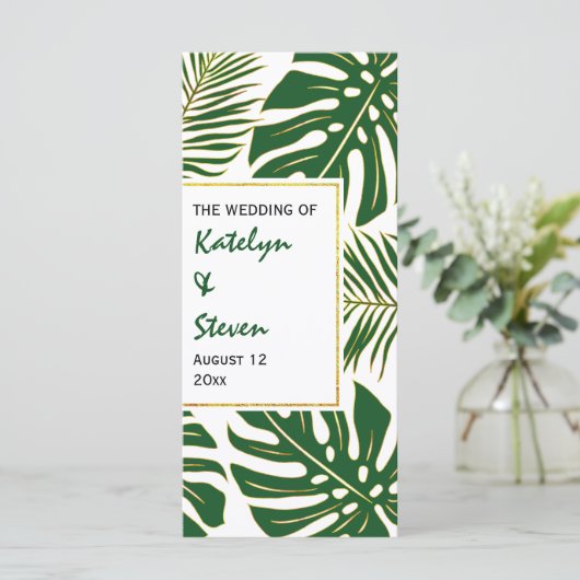 トロピッ葉ク金ゴールドの緑と結婚式プログラム プログラム (スタンド正面)