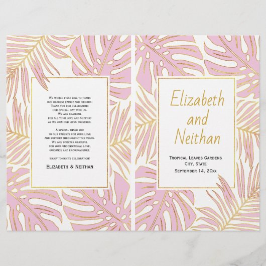 トロピッ葉ク金ゴールドの2倍の結婚式プログラム (正面)