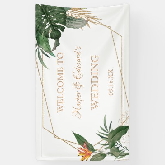 トロピッ葉ク金ゴールドフレーム水結婚色 横断幕 (縦)