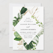 トロピッ葉ク金ゴールド植物体結婚枠 招待状 (正面)