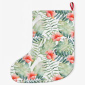 トロピッ葉ク・ハイビスカスフローラ水彩 ラージクリスマスストッキング (裏面)