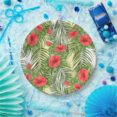 トロピッ葉ク・ハイビスカスラウンド紙プレート ペーパープレート (パーティー)