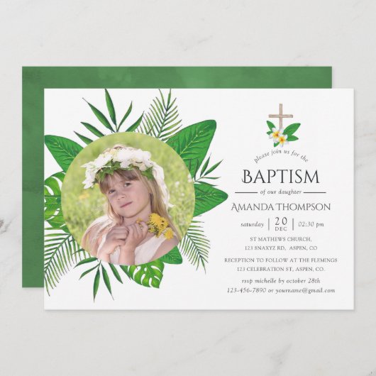 トロピッ葉ク・バプテスマまたは《キリスト教》洗礼式や命名式 招待状 (正面/裏面)
