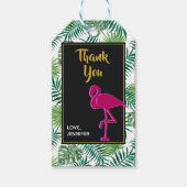 トロピッ葉ク・パタンとピンクフラミンゴ感謝してい ギフトタグ (正面)