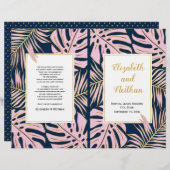 トロピッ葉ク・ピンクの海軍の二倍の結婚式プログラム (正面/裏面)