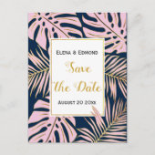 トロピッ葉ク・ピンクの海軍結婚式の日付を保存 案内ポストカード