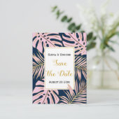 トロピッ葉ク・ピンクの海軍結婚式の日付を保存 案内ポストカード