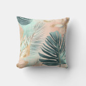 トロピッ葉ク・ピンクミントグリーンモダン金ゴールド クッション (正面)