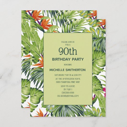 トロピッ葉ク・ピンク・オレンジフローラ90誕生日 招待状 (正面/裏面)
