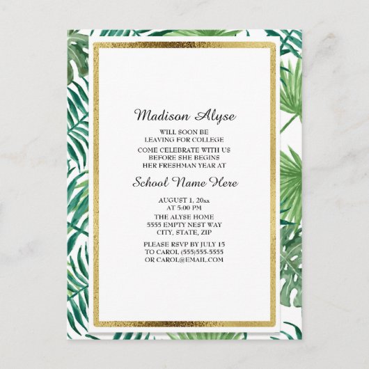 トロピッ葉ク・金ゴールド・トランク・パーティー・カード インビテーションポストカード (正面)