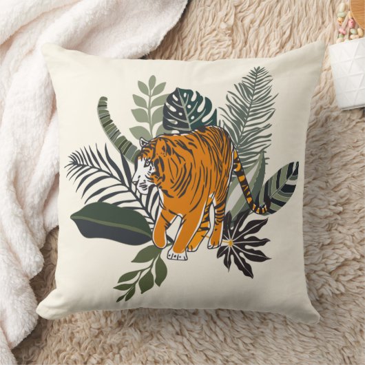 トロピッ離れクとタイガーアクセント枕 クッション (ブランケット)