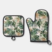 トロピッ離れクな葉の緑 鍋つかみ&鍋敷きセット (正面)