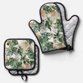トロピッ離れクな葉の緑 鍋つかみ&鍋敷きセット (正面/裏面)