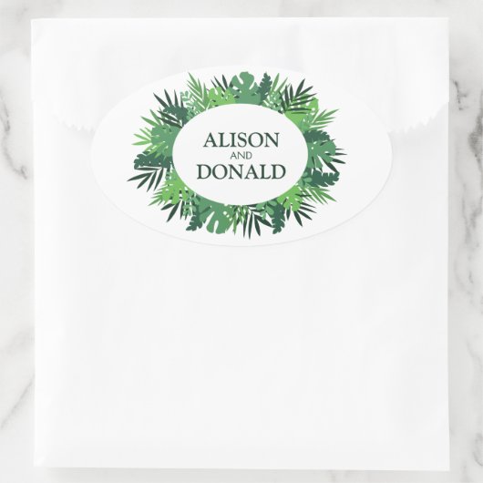 トロピッ離れクパームフローラ結婚の名前 楕円形シール (バッグ)