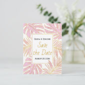 トロピッ離れクモダンのピンクの結婚式 案内ポストカード (スタンド正面)