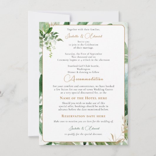 トロピッ離れク金ゴールド緑の水の幾何学色 招待状 (裏面)