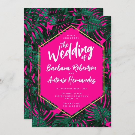 トロピッ離れク・ホットピンクグリーン結婚ズ 招待状 (正面/裏面)