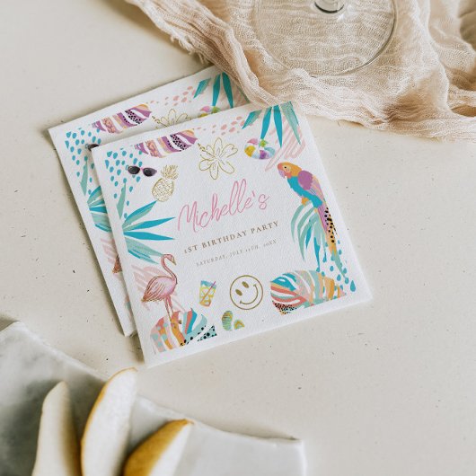 トロピッ魅力的クをテーマにした誕生日 スタンダードカクテルナプキン