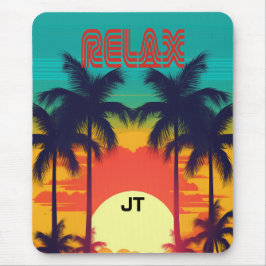 トロピッ鮮やかクサンセットレトロ80sスタイル マウスパッド