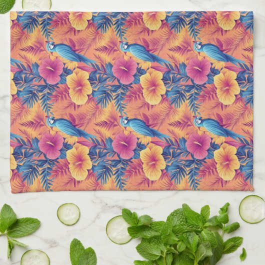 トロピッ鮮やかク離れとパロッツ夏パターン キッチンタオル (折り畳み)