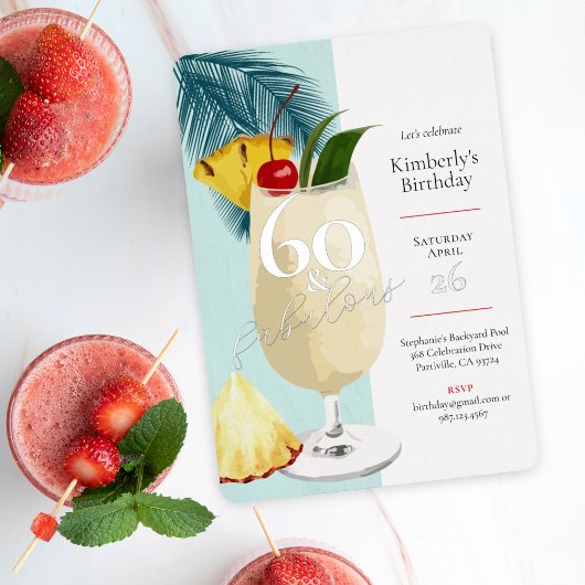 トロピナコラダカクテル60thバースデーパーティー 箔招待状