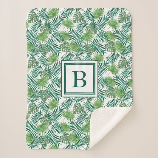 トロピモダンカルパーム葉モノグラム シェルパブランケット (正面)