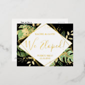 トロピモダンカルブラック結婚ズの飛び出し披露宴 箔招待状ポストカード (正面/裏面)