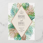 トロピモダンカルボタニカルパーム結婚アイランド 箔招待状 (正面)