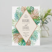 トロピモダンカルボタニカルパーム結婚アイランド 箔招待状 (立ち正面)