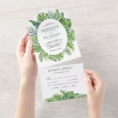 トロピモダンカルモンステラ葉パーム結婚ズ オールインワン招待状 (貼ってはがせる)