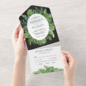 トロピモダンカルモンステ葉ラパームズブラック結婚ズ オールインワン招待状 (貼ってはがせる)