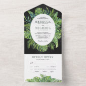 トロピモダンカルモンステ葉ラパームズブラック結婚ズ オールインワン招待状 (内側)