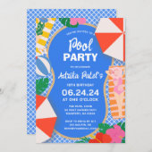 トロピモダンカル16番目の誕生日プールパーティー 招待状 (正面/裏面)
