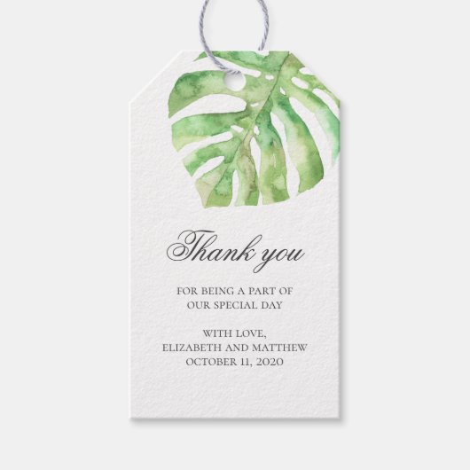トロピ結婚ッ感謝していクの君。夏のエキゾチックな緑 ギフトタグ (正面)