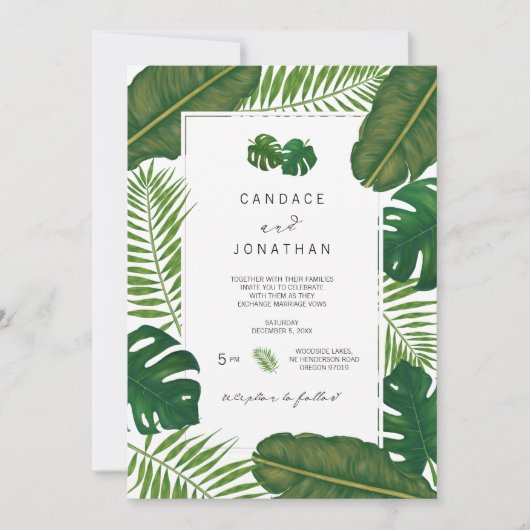 トロピ色彩の鮮やかカル葉ビーチ結婚式 招待状 (正面)