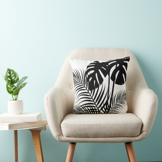 トロピ葉カル1ブラックオンホワイト クッション (椅子)