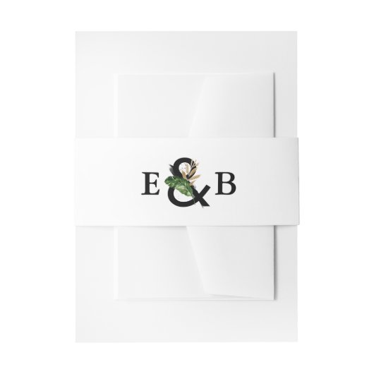 トロピ葉ックフェイク金フォイル結婚ズモノグラム 招待状ベリーバンド (正面例)