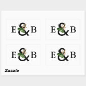 トロピ葉ックフェイク金フォイル結婚ズモノグラム 長方形シール (シート)