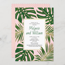 トロピ葉ック結婚ピンクのカップルのシャワー 招待状