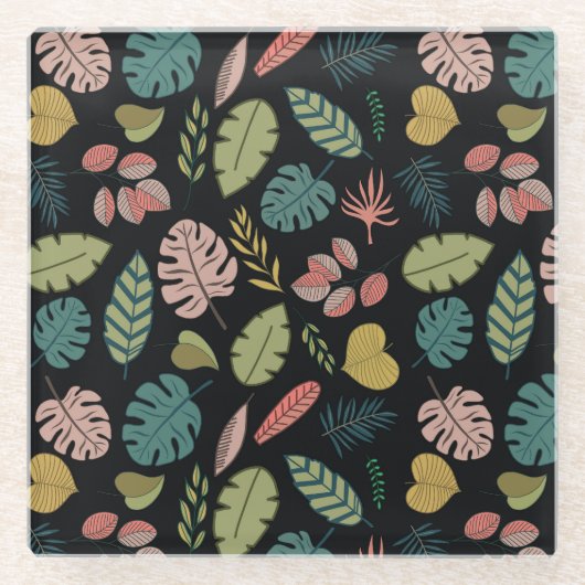 トロピ葉ック：夏のヴィンテージフローラ ガラスコースター (正面)