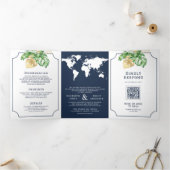 トロピ離れカルシーズネイビー世界地図すべて結婚の 三つ折り招待状 (内部)