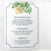 トロピ離れカルシーズネイビー世界地図すべて結婚の 三つ折り招待状 (内部最初)