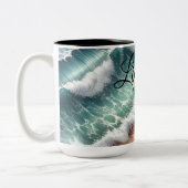 トロピ鮮やかカルサンドビーチパーソナライズされた名 ツートーンマグカップ (左)