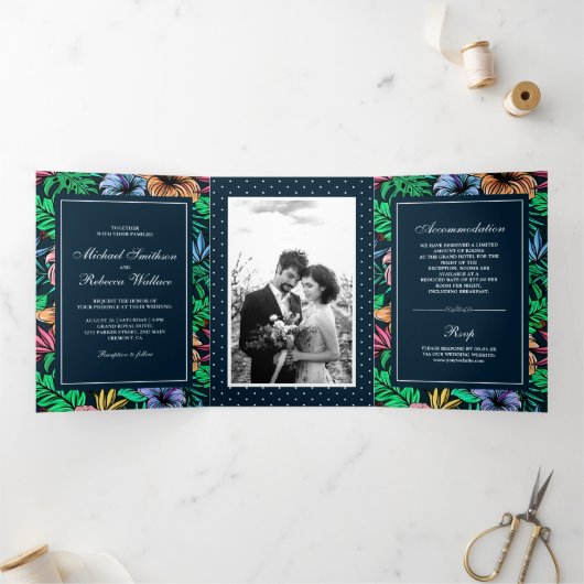トロピ鮮やかカルフローラガーデン結婚フォト 三つ折り招待状 (内部)