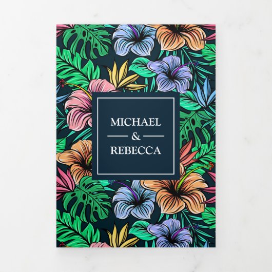 トロピ鮮やかカルフローラガーデン結婚フォト 三つ折り招待状 (カバー)