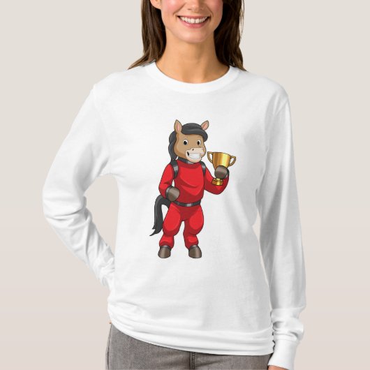 トロフィーを持つチャンピオンの馬 Tシャツ (正面)