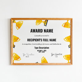 トロフィー付きスポーツ優秀賞認定証 ポスター