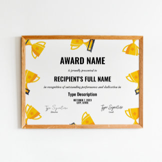 トロフィー付きスポーツ優秀賞認定証 ポスター